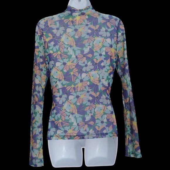 Maeve Water Color Disco Sheer Mesh  Mock Neck L-Sleeve Top S - Picture 2 of 12